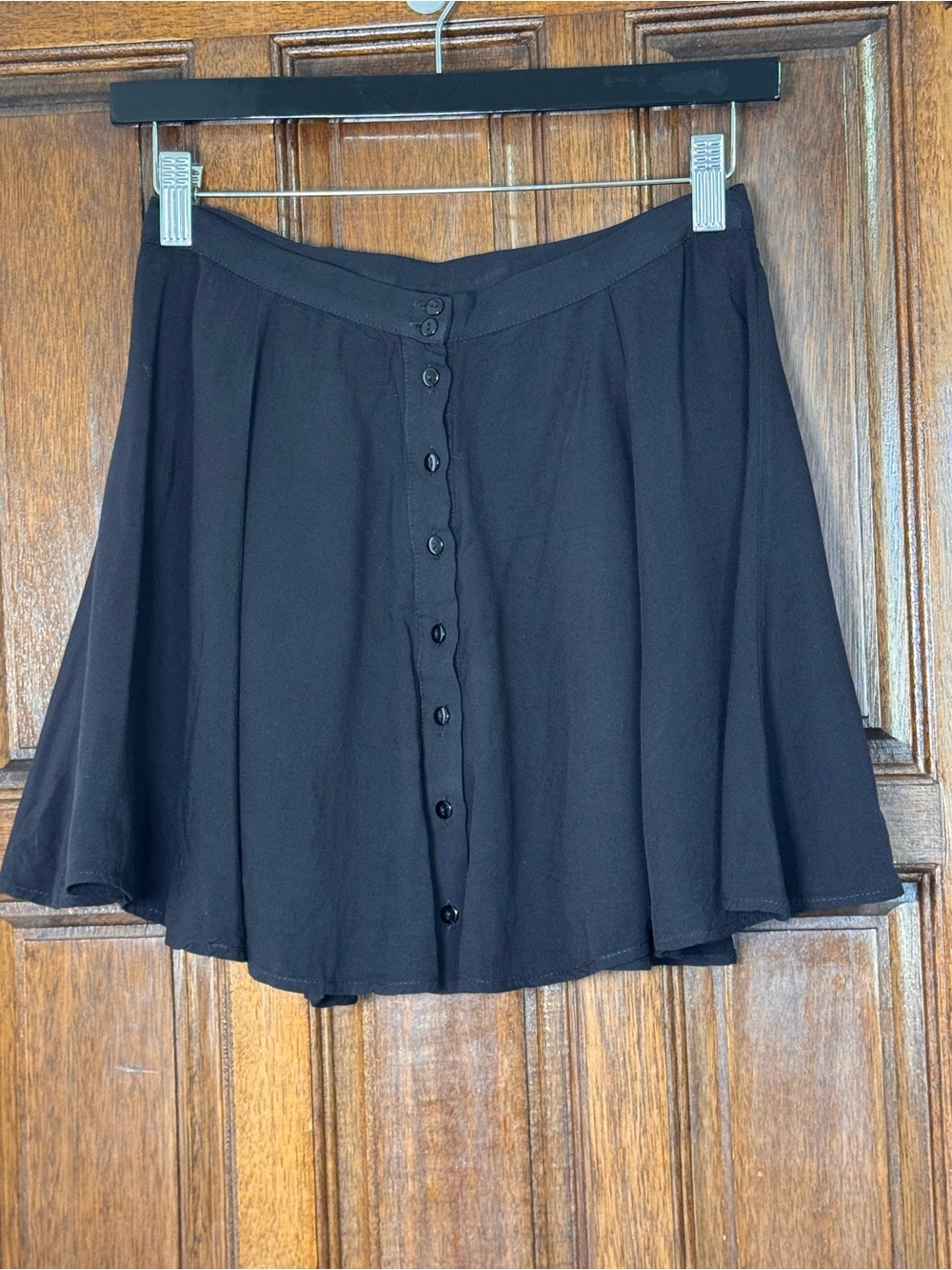Urban Outfitters Black Button-Front Flared Mini Skirt
